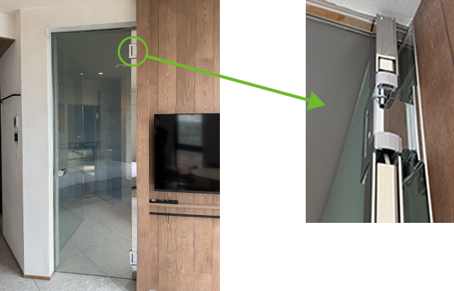 大阪市浪速区ホテル浴室でのDuo蝶番ドア施工事例