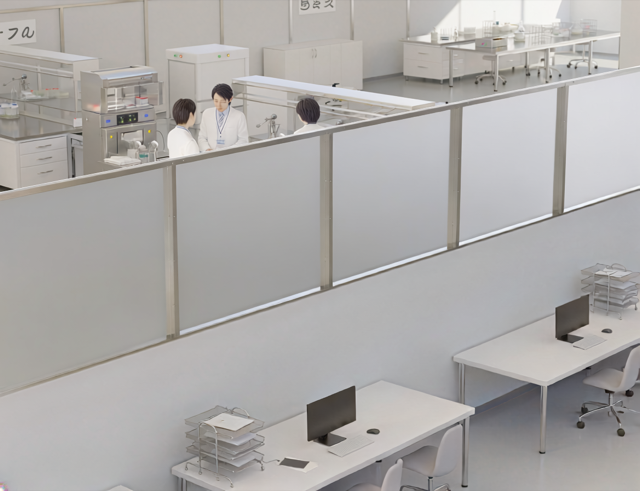 シーン3：ラボの執務エリアと実験エリアをゆるやかに分ける