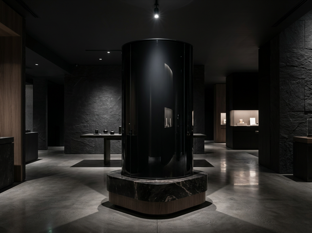 BLACKの採用イメージ｜曲面什器・円柱ガラス
